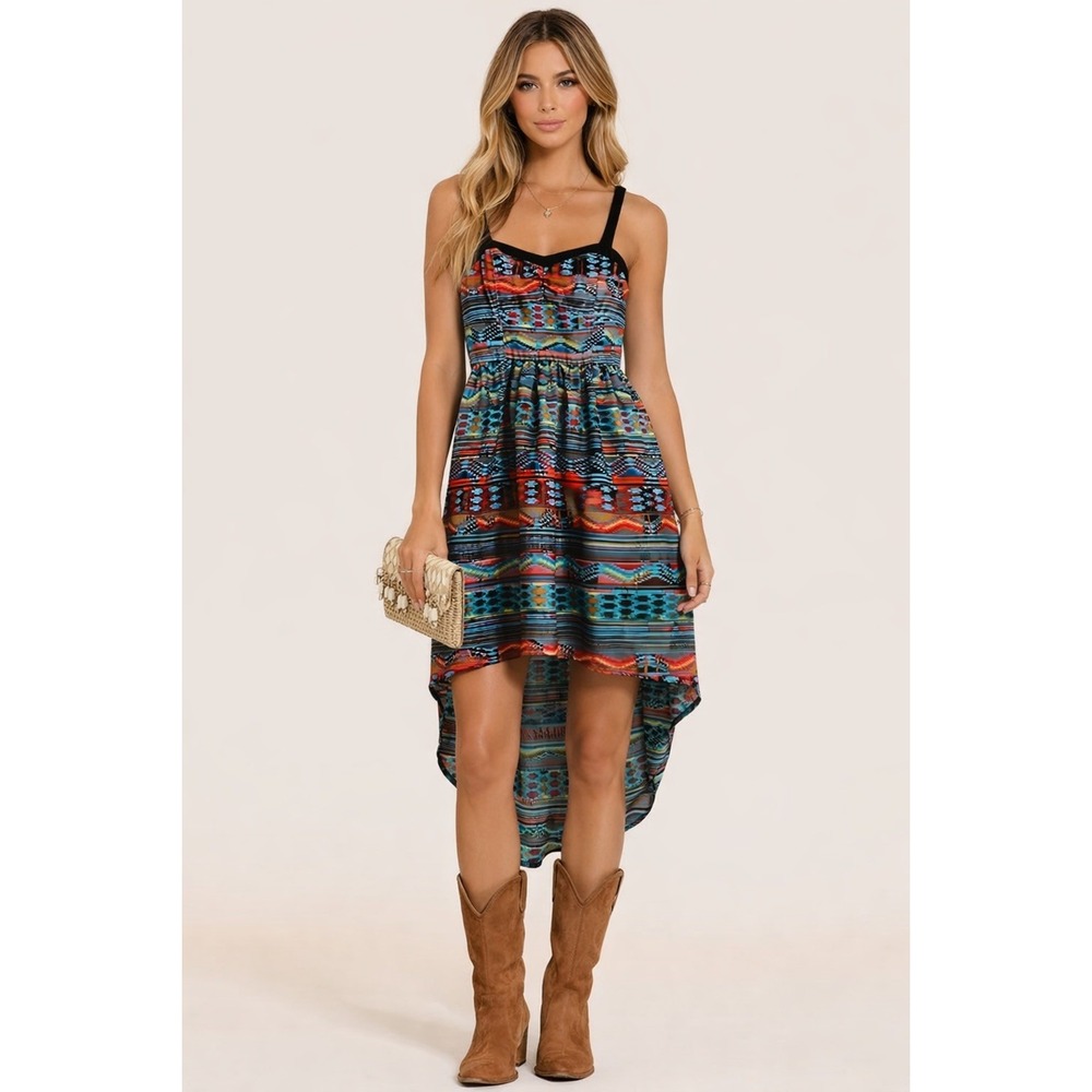 Lottie‎ & Holly Aztec Print High Low Dress Boho Y2K S